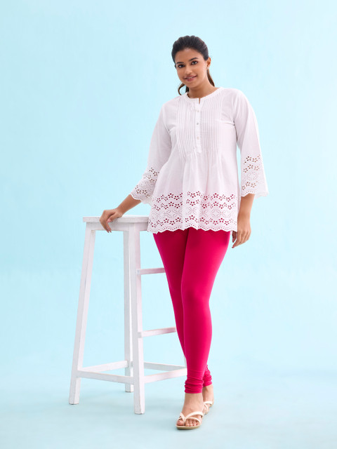 Go Colors Women Pink Solid Churidar Length Leggings - Image 4