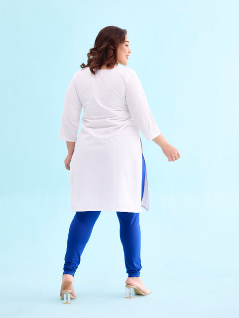 Go Colors Women Blue Solid Cotton Churidar-Length Leggings - Image 3