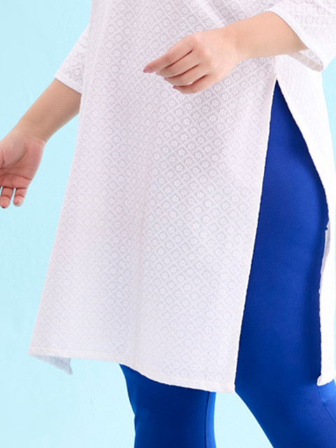 Go Colors Women Blue Solid Cotton Churidar-Length Leggings - Image 5