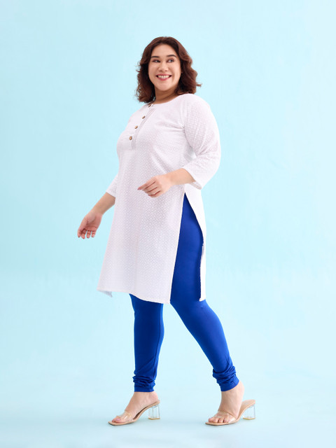 Go Colors Women Blue Solid Cotton Churidar-Length Leggings - Image 2