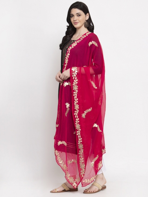 Clora Creation Magenta & Gold Gotta Patti Embroidered Dupatta - Image 3