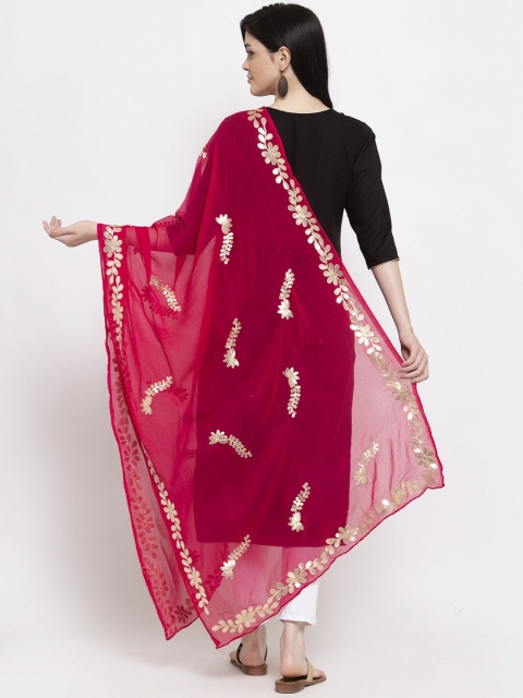 Clora Creation Magenta & Gold Gotta Patti Embroidered Dupatta - Image 4