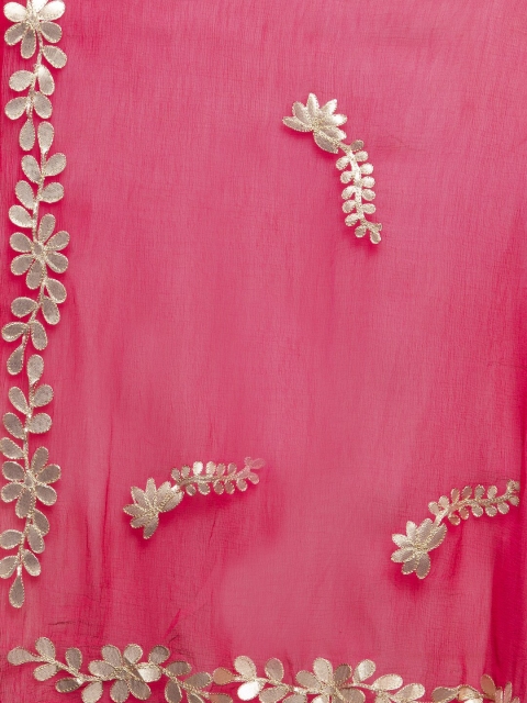 Clora Creation Magenta & Gold Gotta Patti Embroidered Dupatta - Image 2