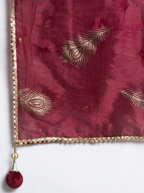 Clora Creation Maroon & Gold Ethnic Motifs Printed Dupatta with Gotta Patti Border - Image 2