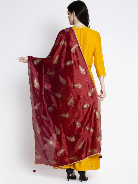Clora Creation Maroon & Gold Ethnic Motifs Printed Dupatta with Gotta Patti Border - Image 4