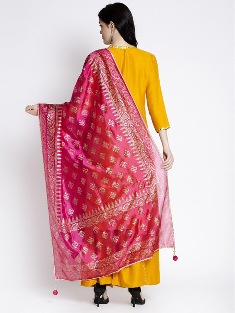 Clora Creation Magenta & Gold Printed Dupatta with Gotta Patti Details - Image 4