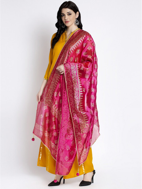 Clora Creation Magenta & Gold Printed Dupatta with Gotta Patti Details - Image 3