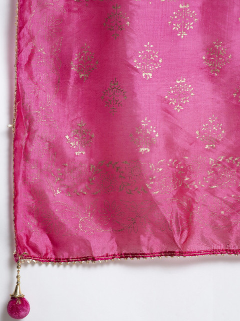Clora Creation Magenta & Gold Printed Dupatta with Gotta Patti Details - Image 2