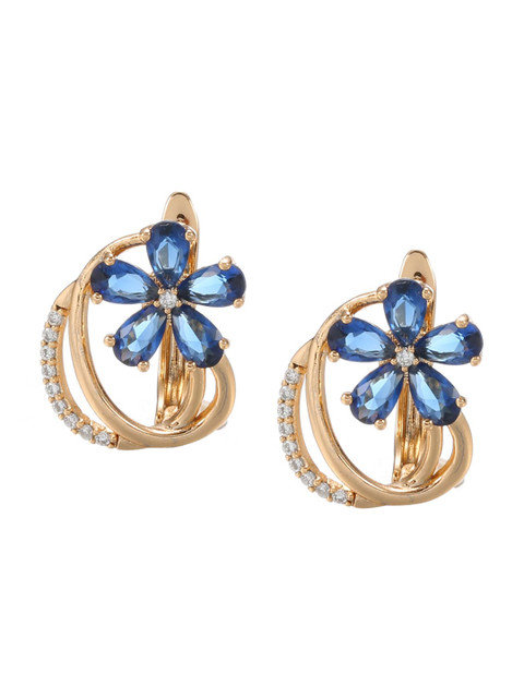 Shining Diva Fashion Rose Gold-Plated Blue Floral Studs Earrings - Image 5