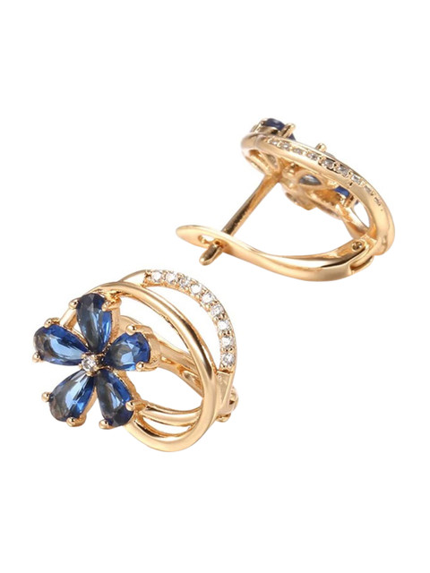 Shining Diva Fashion Rose Gold-Plated Blue Floral Studs Earrings - Image 6