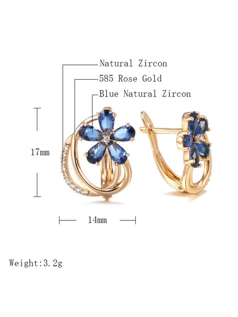 Shining Diva Fashion Rose Gold-Plated Blue Floral Studs Earrings - Image 7