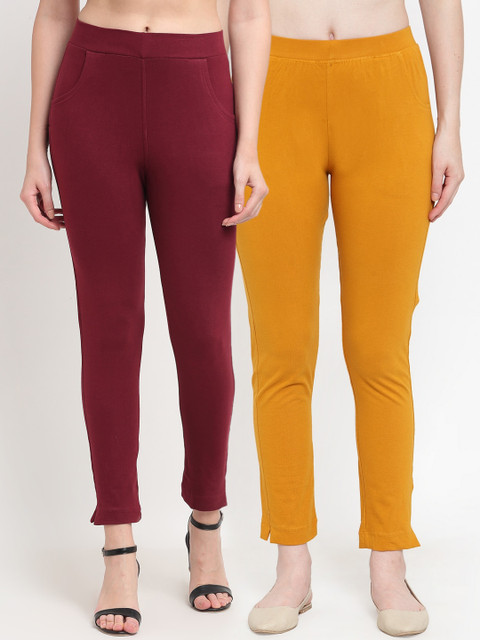 TAG 7 Women Maroon & Mustard Pack of 2 Leggings