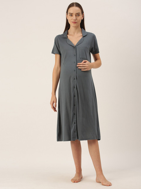 Nejo Grey Maternity Shirt Midi Dress