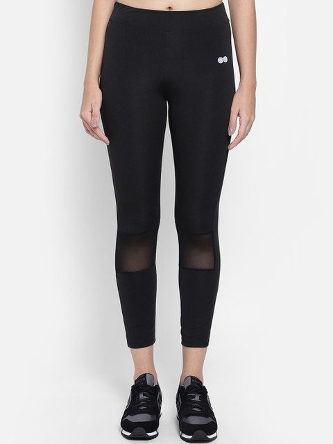 Clovia Women Black Solid Activewear Ankle Length Sports Tights