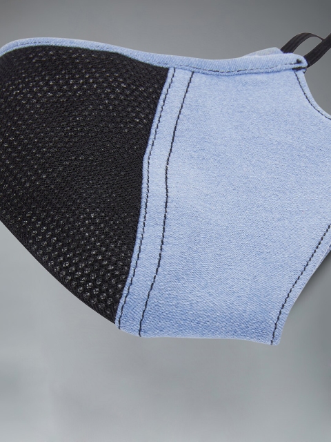 DOLCE CRUDO Unisex Pack Of 2 Blue & Black 7-Ply Protective Outdoor Denim Mesh Masks - Image 5