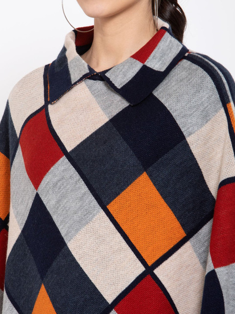 513 Women Beige & Grey Checked Lapel Shrug - Image 2