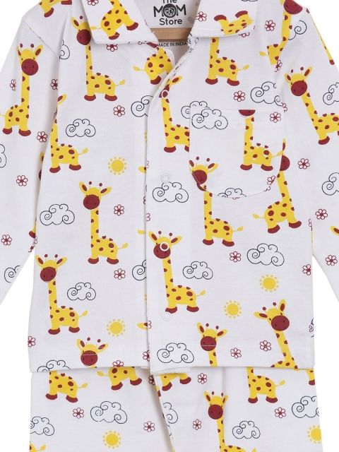The Mom Store Unisex Kids White & Yellow Printed Night suit - Image 6