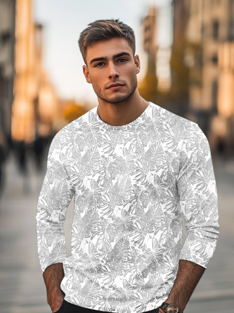 Urbano Fashion Men White Grey Printed Slim Fit Training or Gym Pure Cotton T-shirt