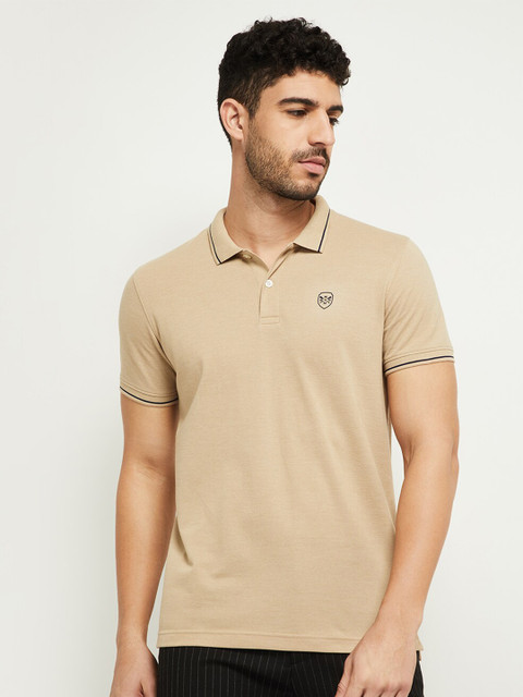 max Men Khaki Polo Collar T-shirt
