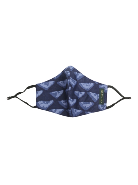 Calvadoss Men Pack Of 4 Blue Printed 3-Ply Reusable Cloth Masks - Image 4