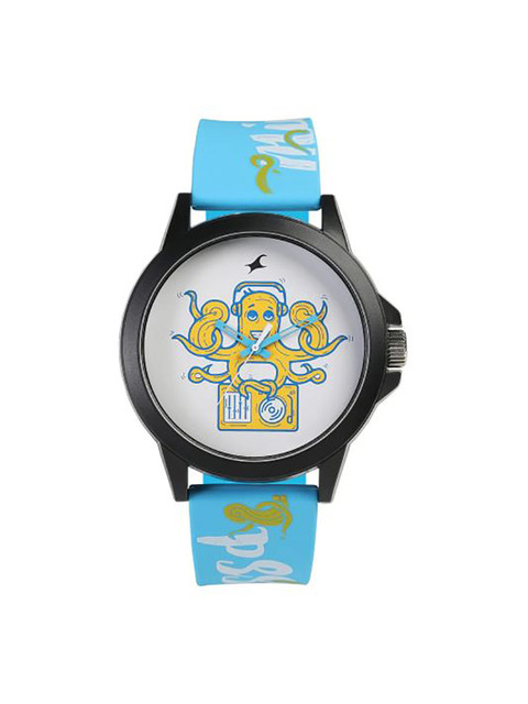 Fastrack Unisex White Printed Dial & Blue Strap Tees Wicked Lines Analogue Watch 38024PP44