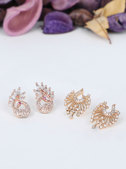 AMI Rose Gold Set of 2 Contemporary Stud Earrings