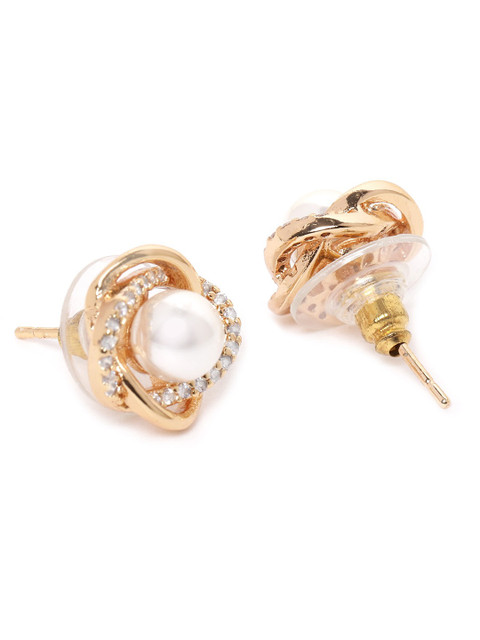 AMI Gold-Toned & White Set of 2 Contemporary Stud Earrings - Image 5