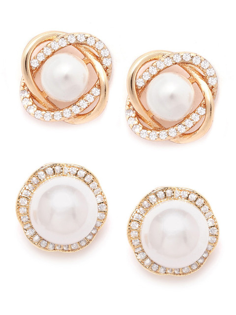 AMI Gold-Toned & White Set of 2 Contemporary Stud Earrings - Image 4