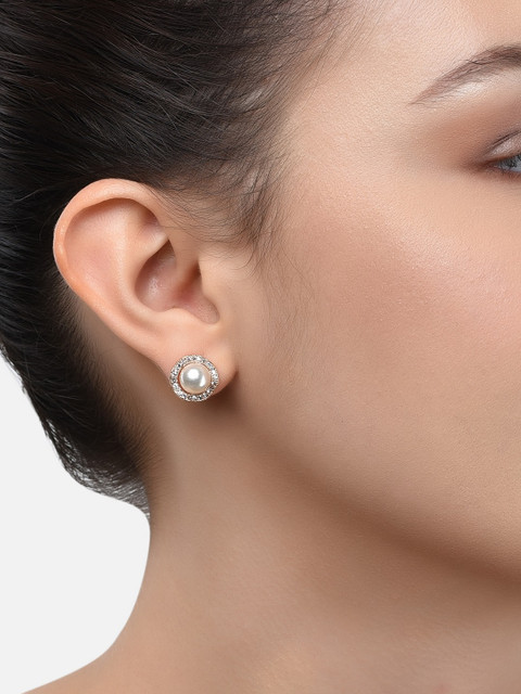 AMI Gold-Toned & White Set of 2 Contemporary Stud Earrings - Image 2