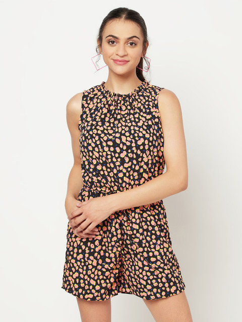 SQEW Black & Pink Printed Jumpsuit