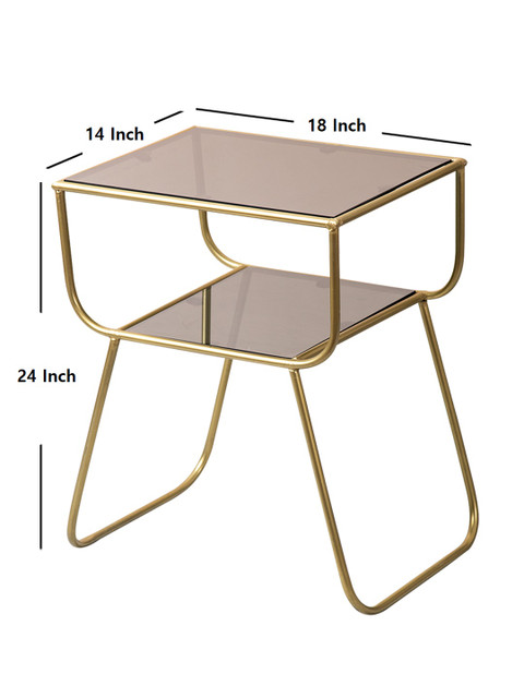 nestroots Gold-Toned Two Tier Iron and Glass Magazine Sofa Side Ottoman Organiser - Image 6