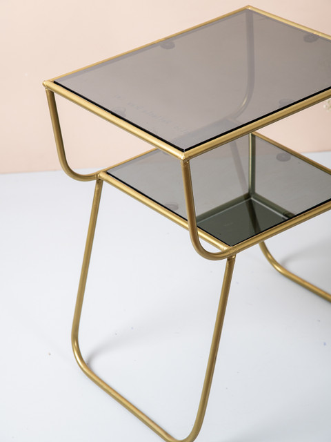 nestroots Gold-Toned Two Tier Iron and Glass Magazine Sofa Side Ottoman Organiser - Image 4