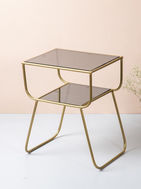 nestroots Gold-Toned Two Tier Iron and Glass Magazine Sofa Side Ottoman Organiser - Image 2