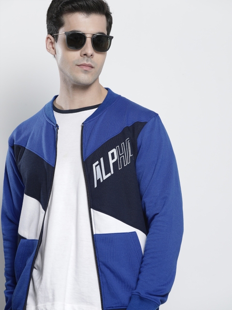 The Indian Garage Co Men Blue & White Colourblocked Sweatshirt