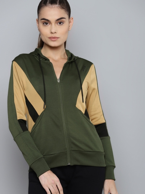 Alcis Women Olive Green Mustard Colourblocked Sporty Jacket - Image 3