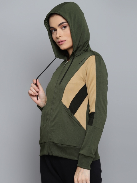 Alcis Women Olive Green Mustard Colourblocked Sporty Jacket - Image 4
