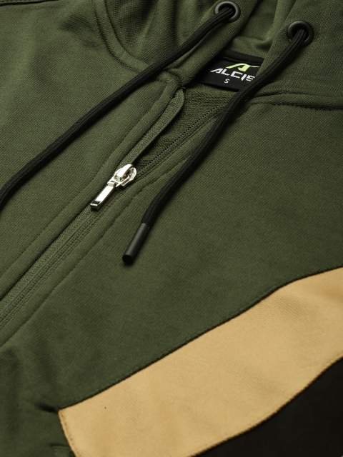 Alcis Women Olive Green Mustard Colourblocked Sporty Jacket - Image 2