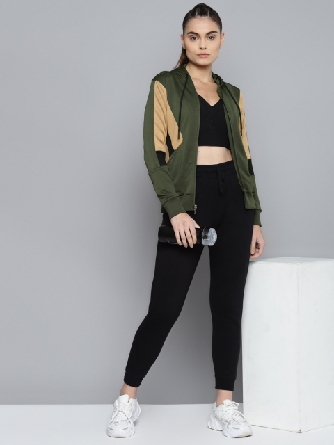 Alcis Women Olive Green Mustard Colourblocked Sporty Jacket - Image 6