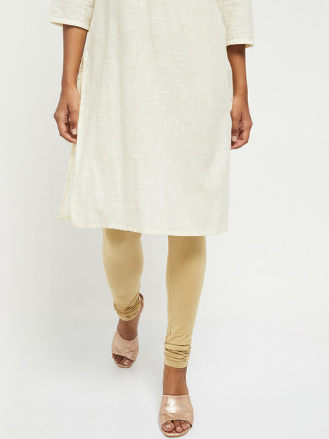 max Women Beige Solid Churidar-Length Leggings