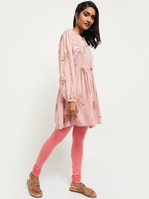 max Women Coral-Pink Solid Churidar-Length Leggings - Image 4
