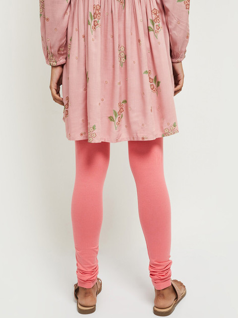 max Women Coral-Pink Solid Churidar-Length Leggings - Image 3