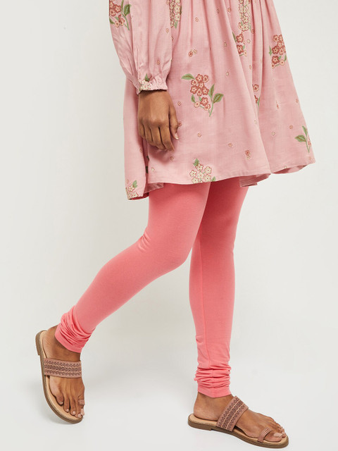 max Women Coral-Pink Solid Churidar-Length Leggings - Image 2