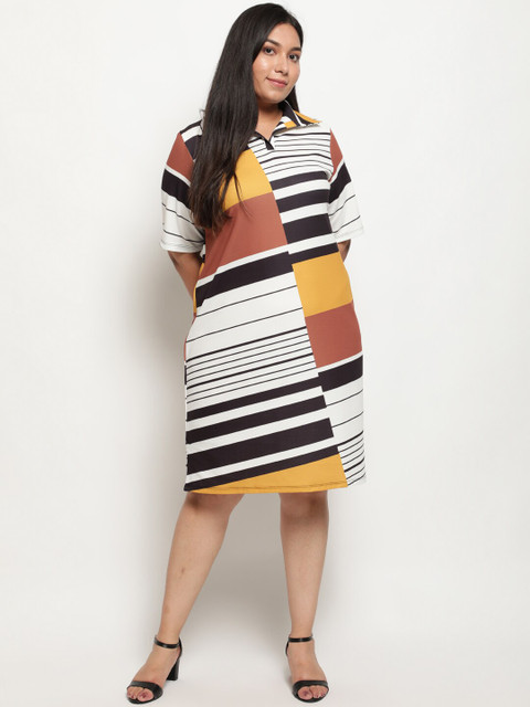 Amydus Women Plus Size Multicoloured Striped T-shirt Dress