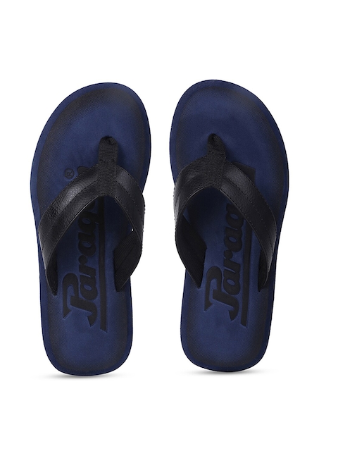 Paragon Men Black & Navy Blue Printed Thong Flip-Flops
