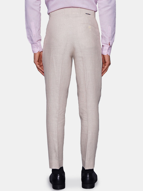 Wintage Men Cream-Coloured Pure Linen Formal Trousers - Image 3