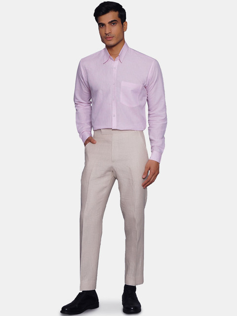 Wintage Men Cream-Coloured Pure Linen Formal Trousers - Image 4