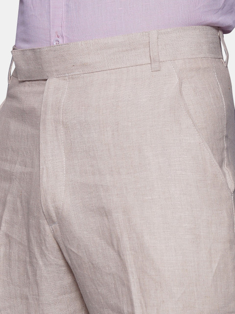 Wintage Men Cream-Coloured Pure Linen Formal Trousers - Image 5