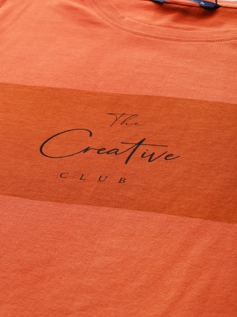 Mast & Harbour Women Orange & Black Typography Print Pure Cotton T-shirt - Image 2