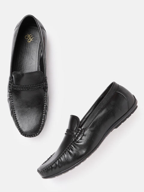 House of Pataudi Men Black Handcrafted Leather Loafers