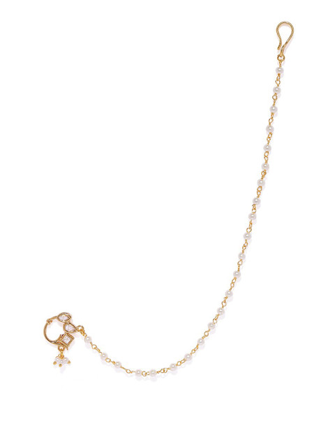 AccessHer Gold Plated White Kundan Studded Chained Nose Ring